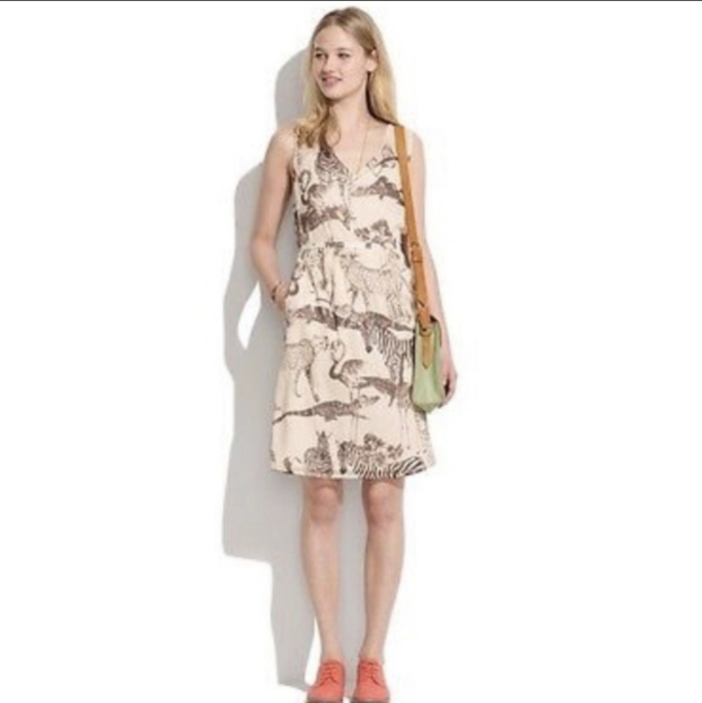 Silk safari sketch animal print mini dress Madewell